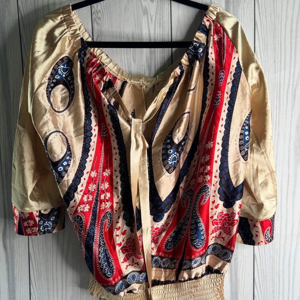 Charlotte Russe Y2K Abstract Pattern  Satin Blouse Size Medium Festival Boho